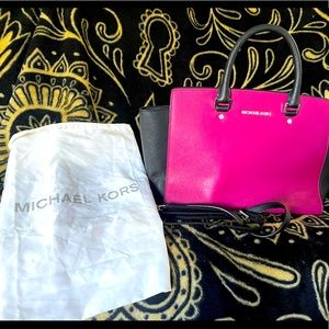 Michael Kors burgundy and black tote